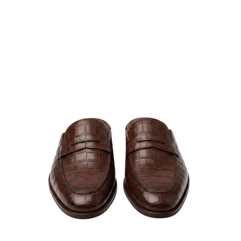 Elegant Crocodile Finish Signature Mule