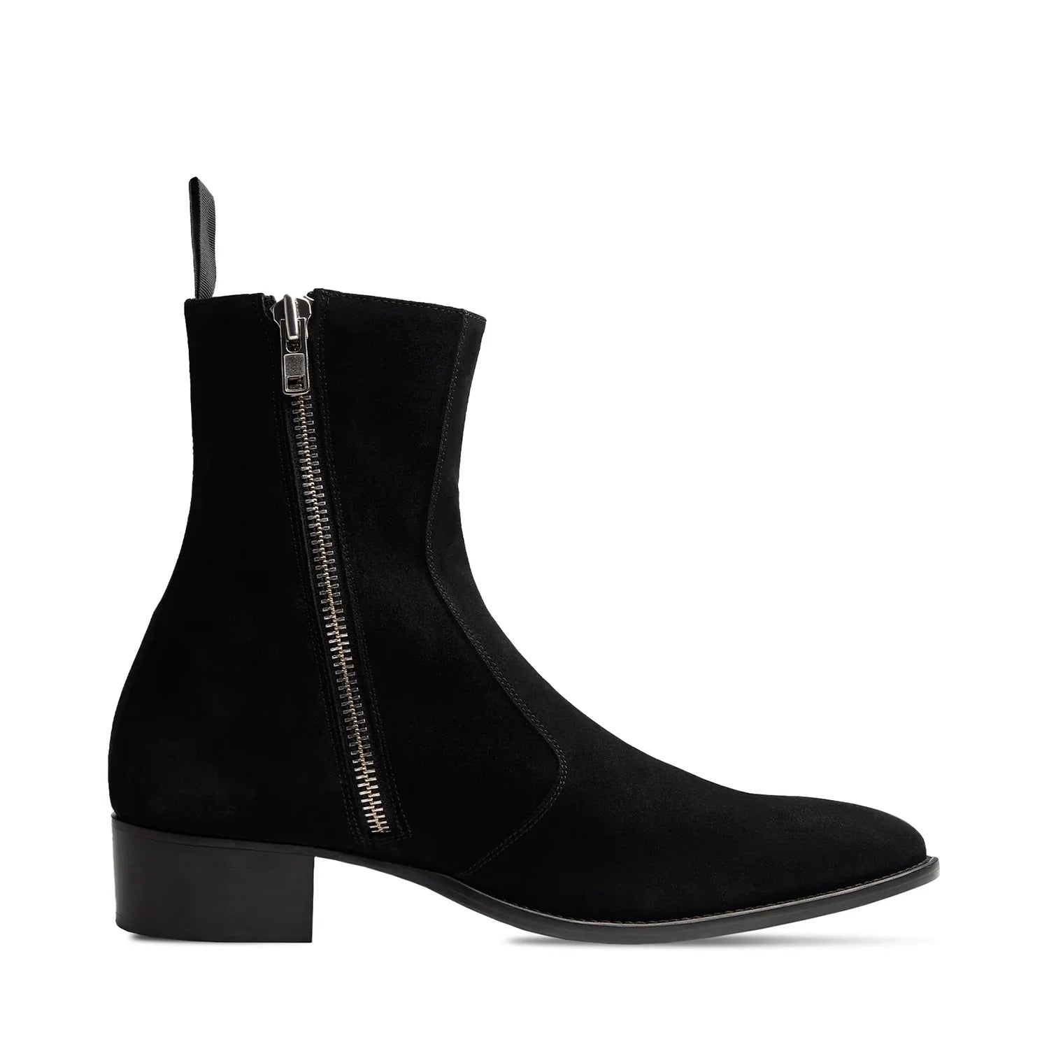 Side Zip Boot Black Suede Leather