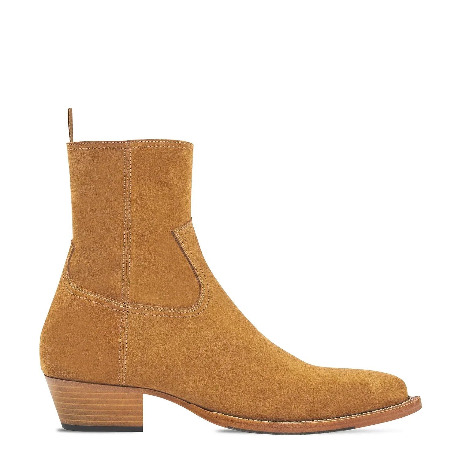 Side Zip Western Boot Nut Suede Leather