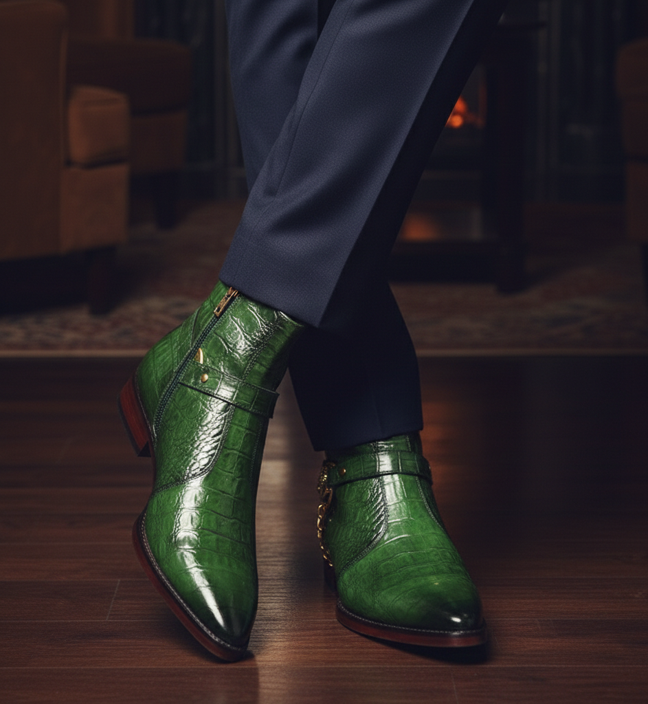 Croco Side Buckle Chelsea Boots