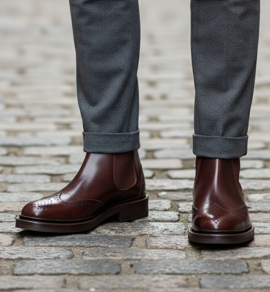 Pure Leather Wingtip Chelsea Boots For Men