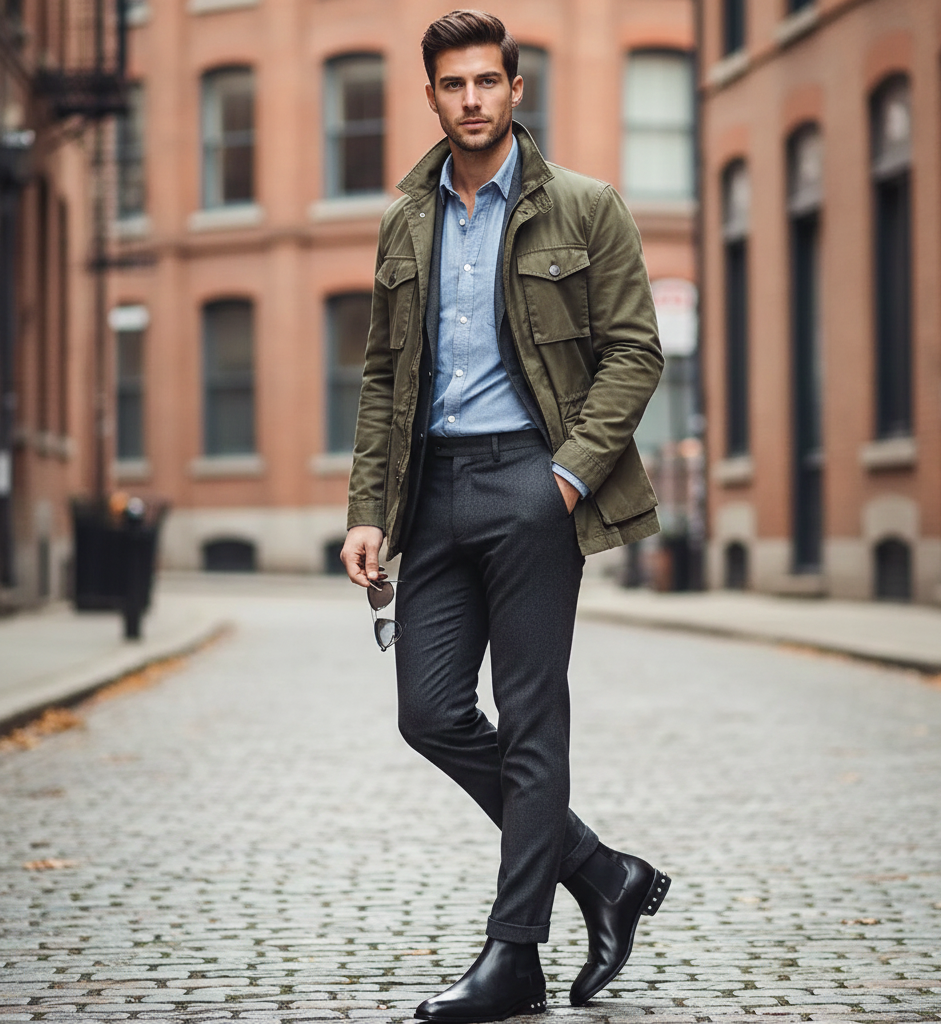Coal Leather silver Studded Chelsea Boots