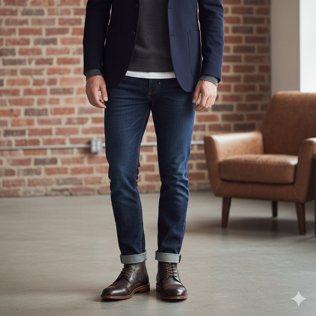 Brown Leather and Suede Brogue Lace Up Men Boot