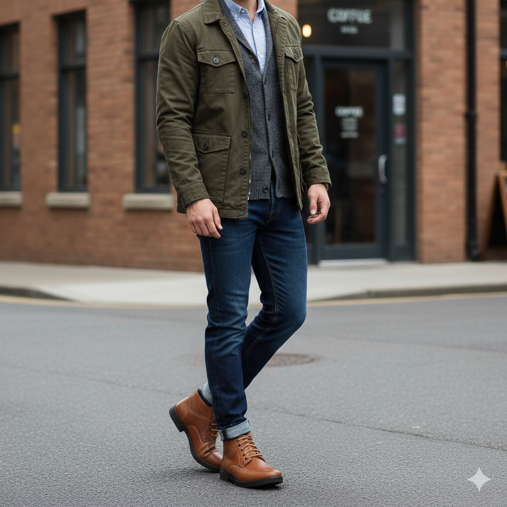 Leather Lace Up High Ankle Boot Tan for Men