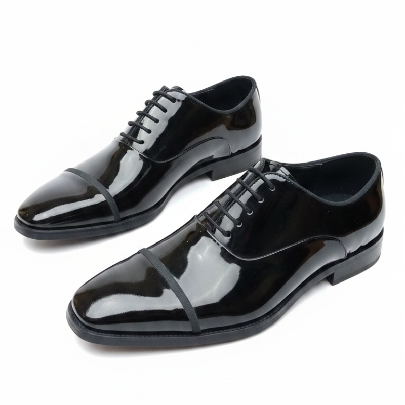 Gloss Patent Cap-Toe Italian Oxford Shoes