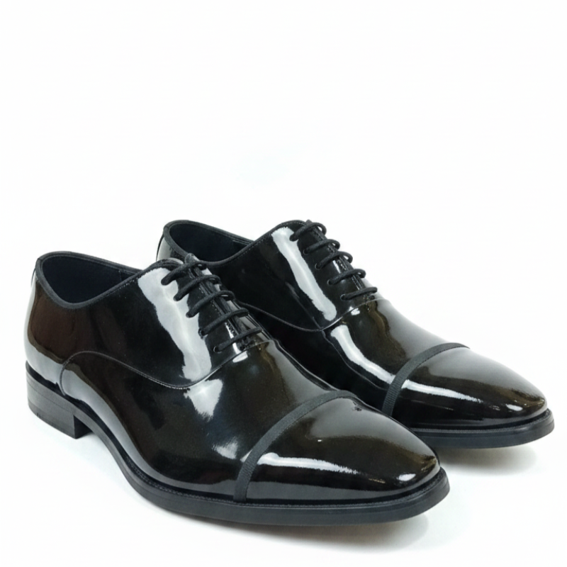 Gloss Patent Cap-Toe Italian Oxford Shoes