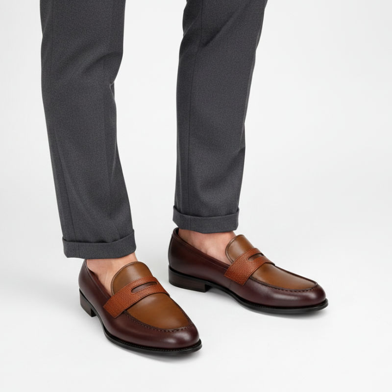 Heritage Contrast Two‑Tone Leather Loafers