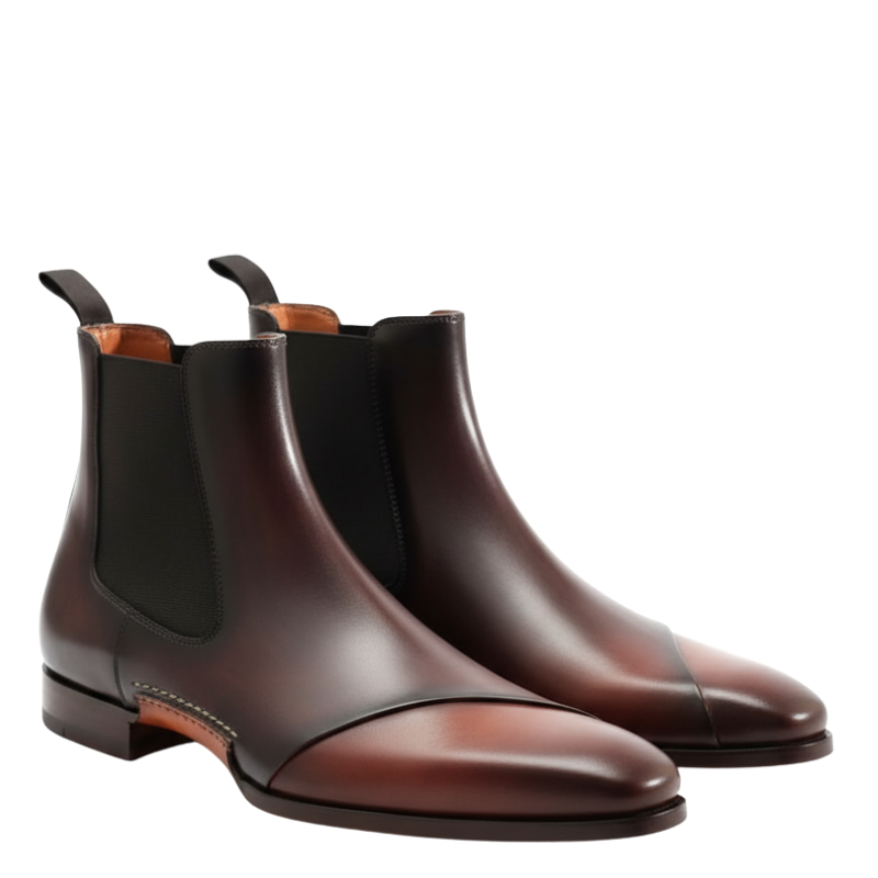 Auburn Cap Toe Leather Chelsea Boots