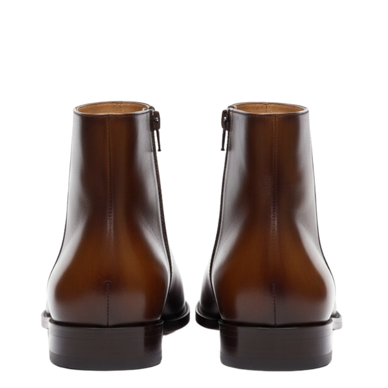 Italian Leather Zipper Ankle Boots