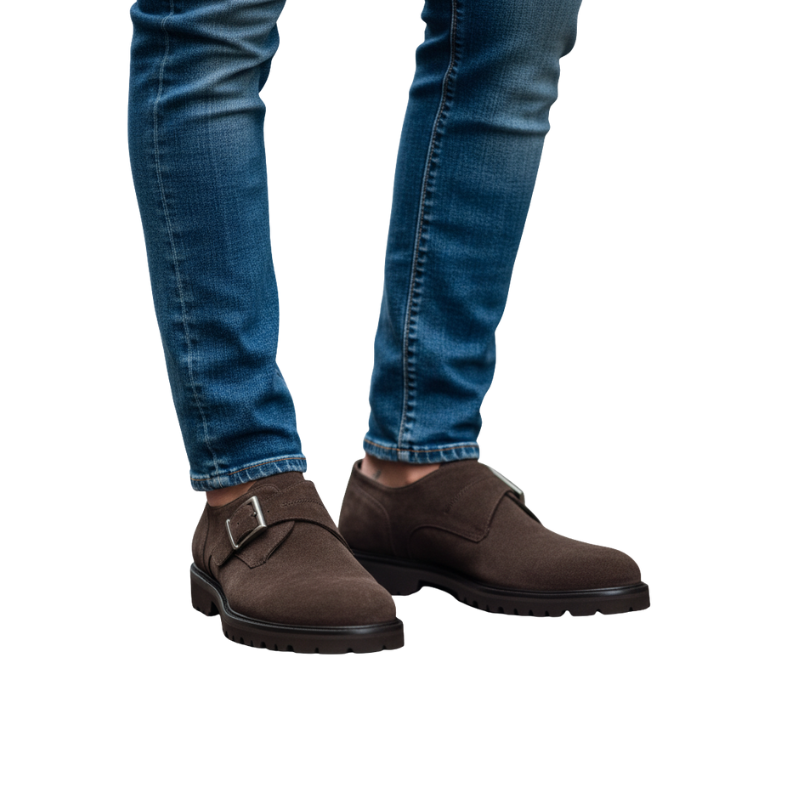 Mens suede single Monk Strap Buckle Shoes