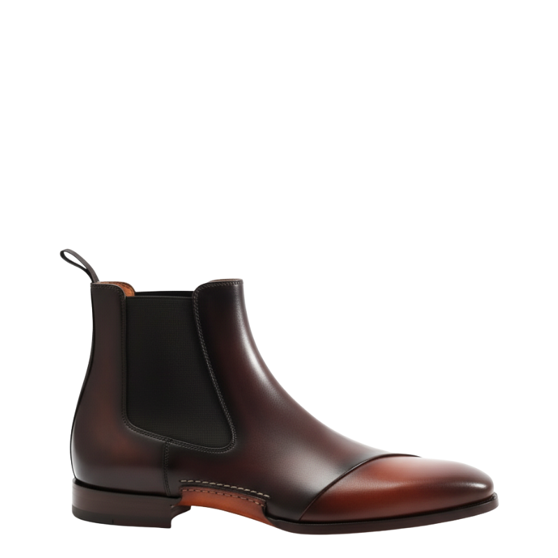 Auburn Cap Toe Leather Chelsea Boots