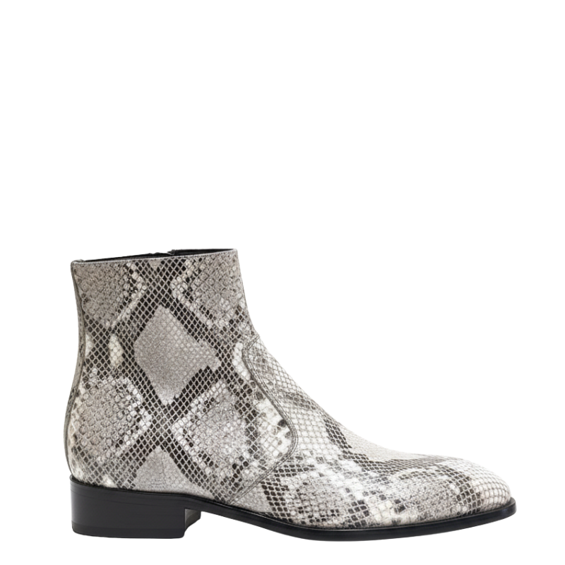Snakeskin Patterned High Ankle Zipper Boots