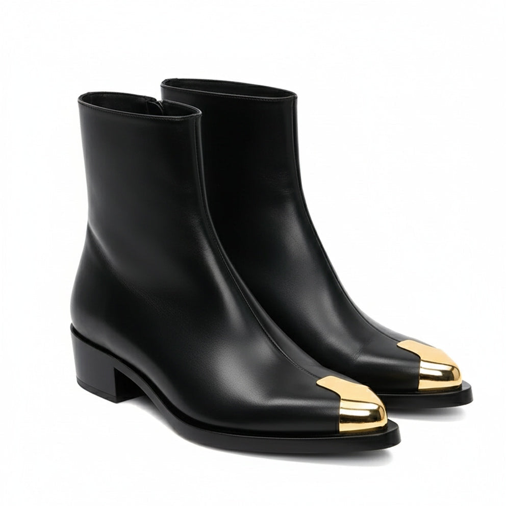 Punk Leather Boots Golden Toe