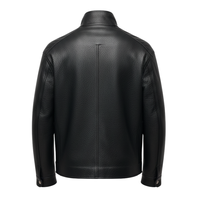 Obsidian High Neck Pebbled Leather Jacket
