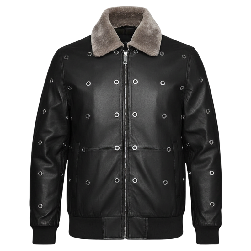 Rogue Fur-Collar Studded Leather Jacket