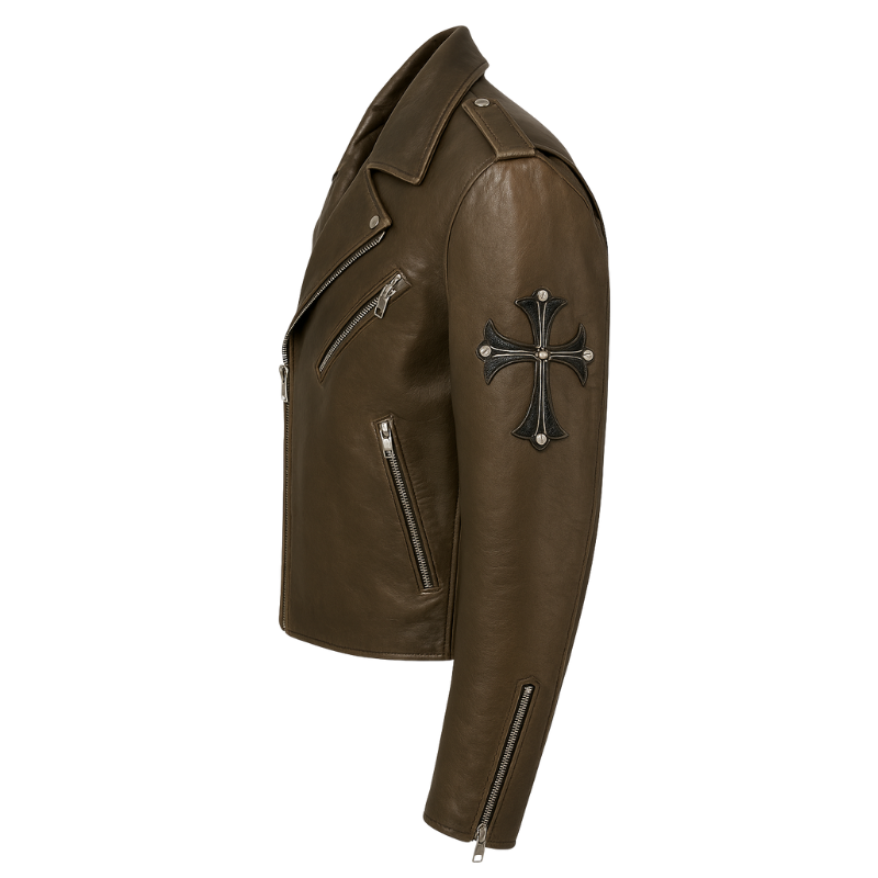 Cross Patch Leather Biker Jacket