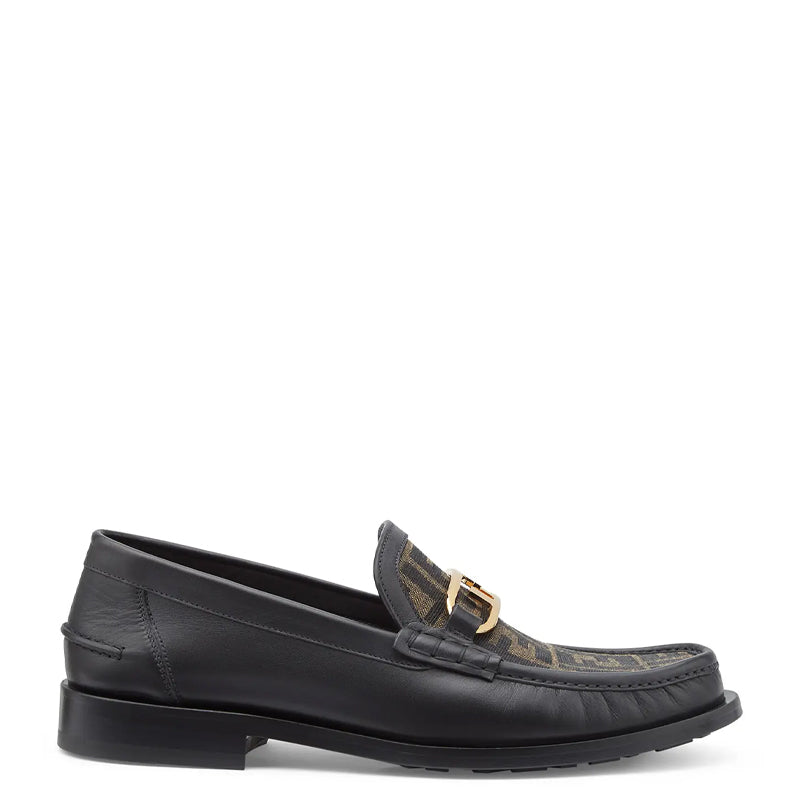 Men Black Ff Pattern Print Panelled Loafer