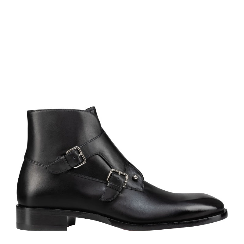 Luxury Double Monk Strap High-top Polished Leather Boots with Silver Buckles