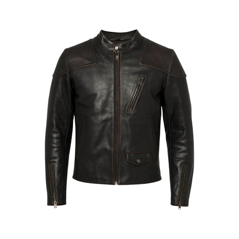 Men s Leather Slim Short Zipper Biker Jacket