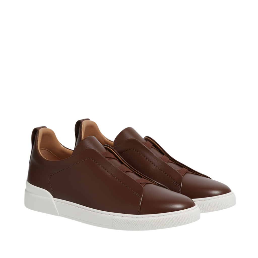 Luxury Edition Triple Stitch Leather Burgundy Sneaker for Men s
