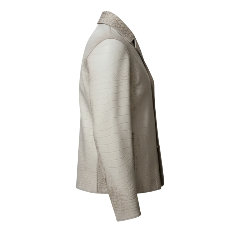 Men s Croc Embossed Luxury Leather Zip Jacket