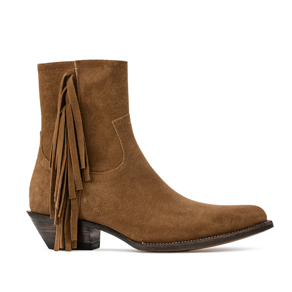 Mens Suede Fringe Side Zipper Boot
