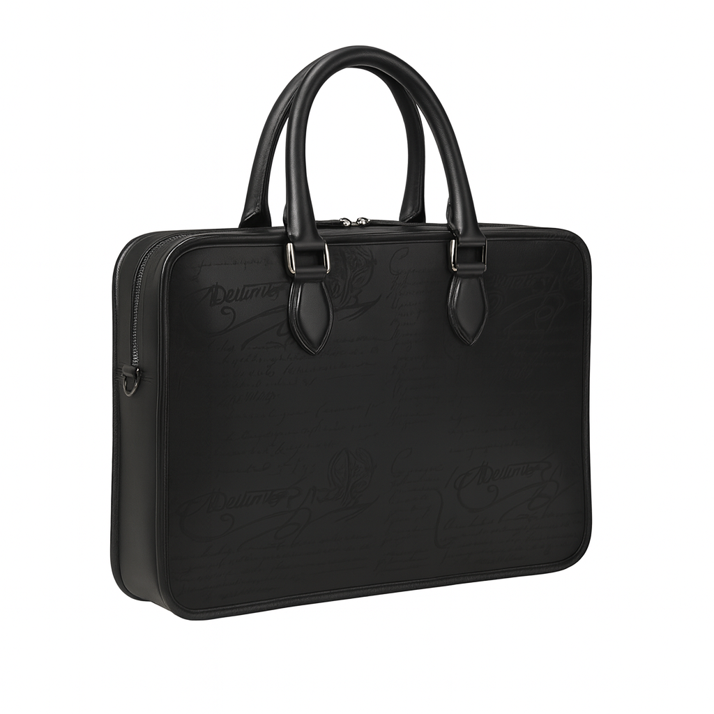 Luxury Handcrafted Printed Leather Black Briefcase