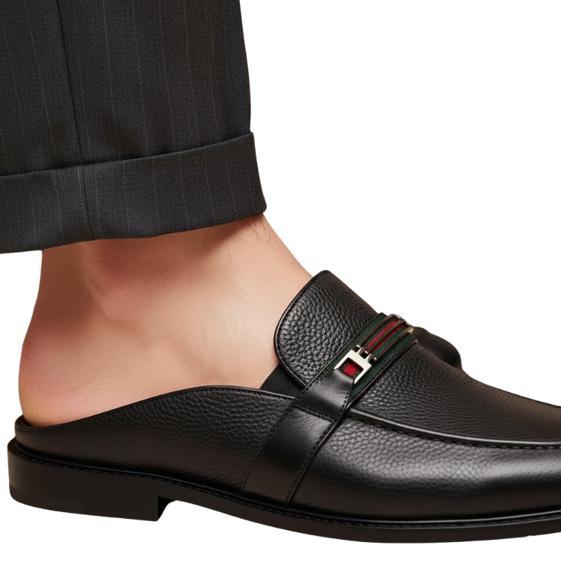 Italian Crest Pebble Leather Mule