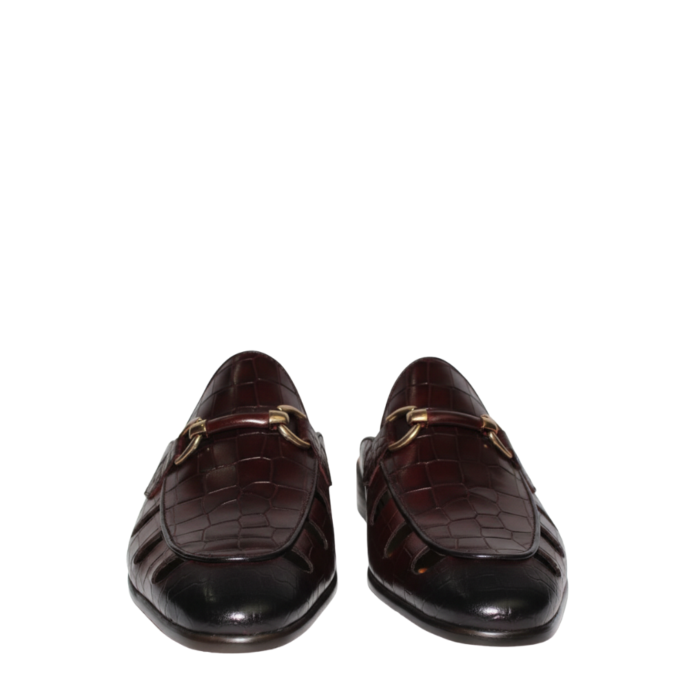 Italian Croc Vent Bit Mule Loafers