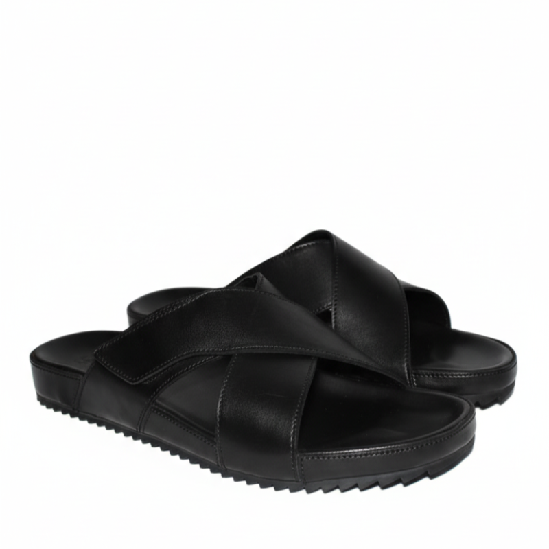 Italian Evercrest Cross Strap Leather Slides