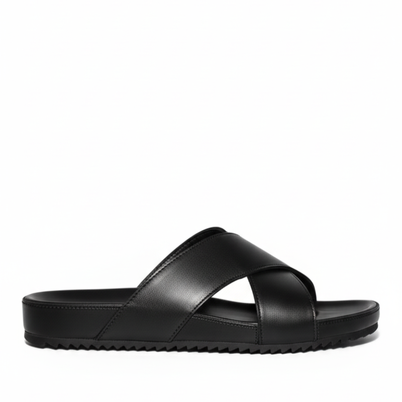 Italian Evercrest Cross Strap Leather Slides