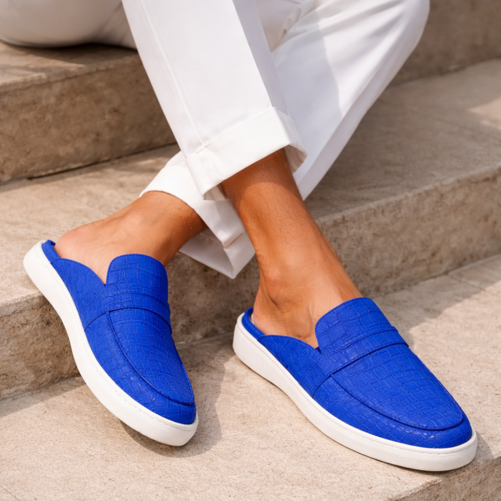 Italian Royal Azure Croc Leather Mule