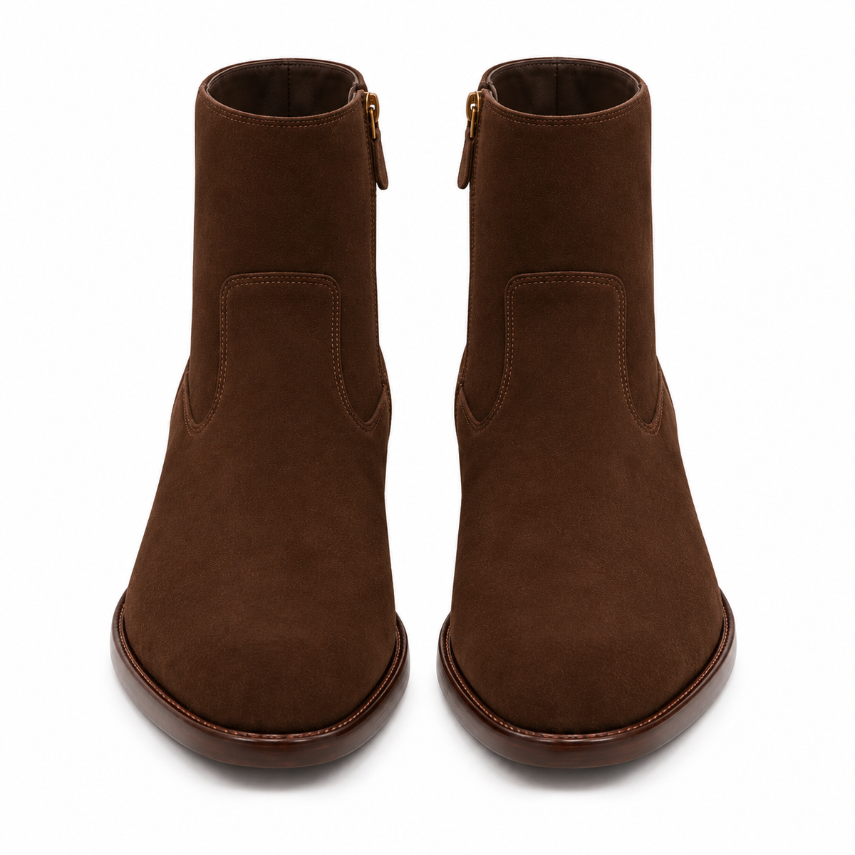 Italian Craft Side Zipper Suede Leather Stacked Heel Boot