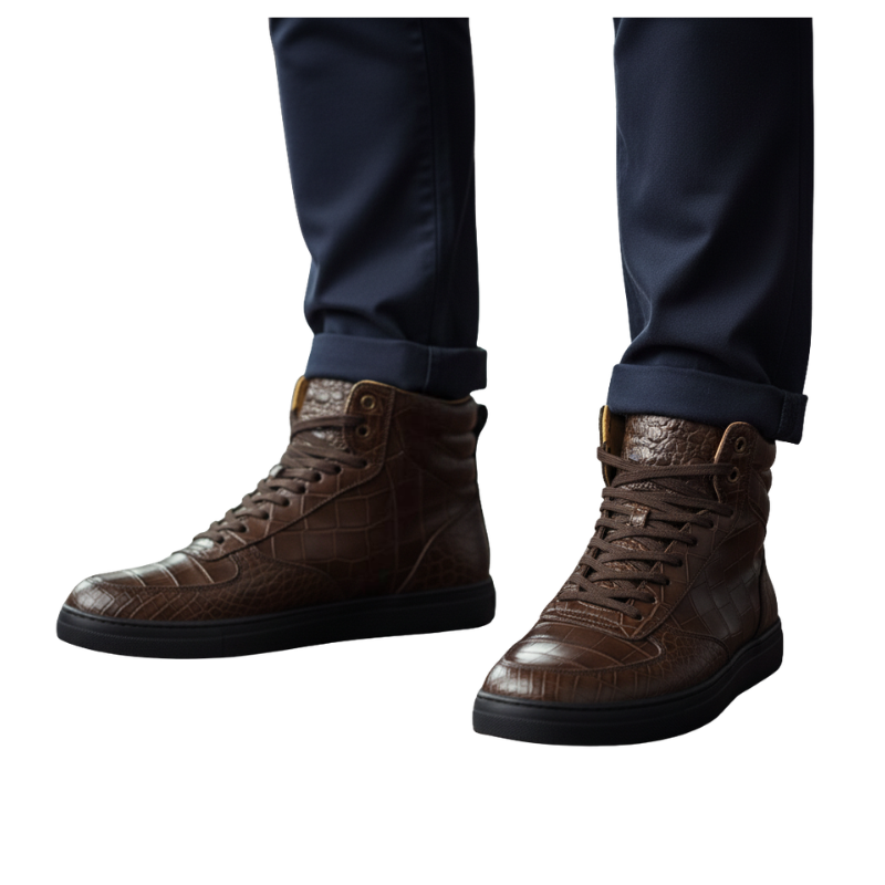 Italian Croc Texture High-Top Sneakers