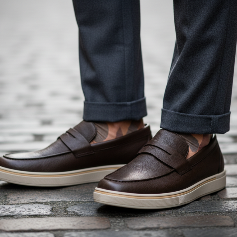 Italian Smooth Penny Loafer with Minimalist Sole Perfection