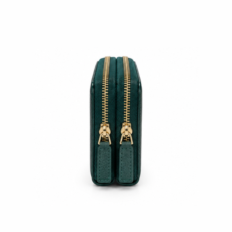 Dual Zipper Luxury Leather Wallet
