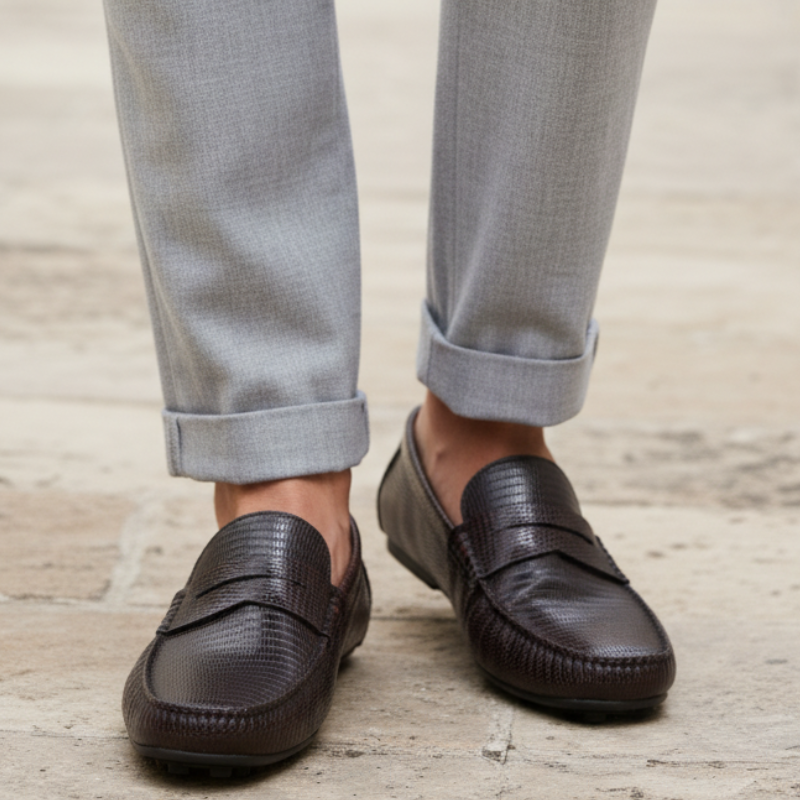 Imperio Lizard Texture Driving Loafers