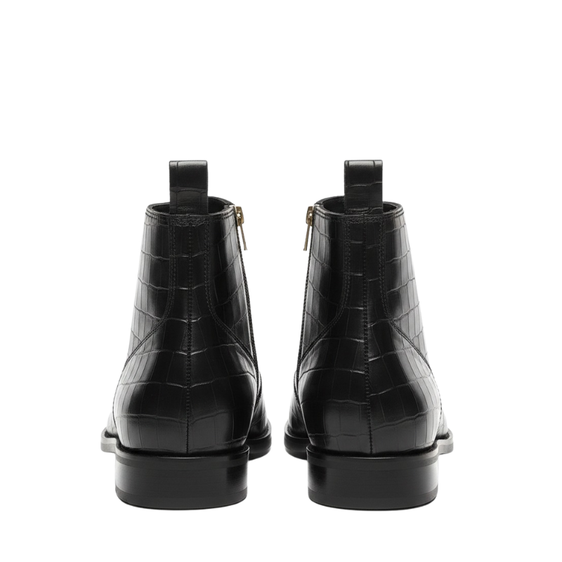 Luxury Croco Leather Golden Zipper Ankle Boots