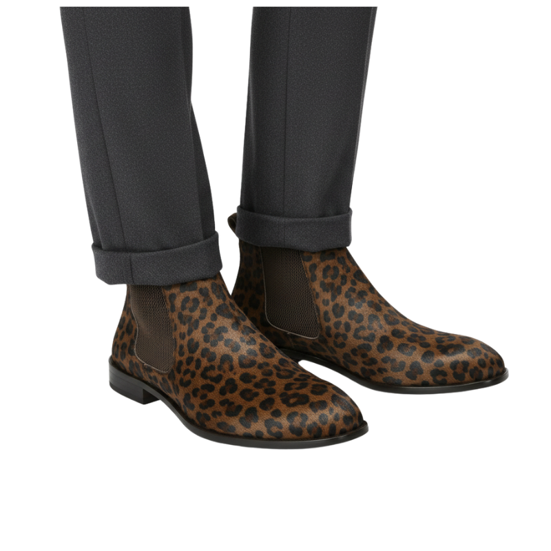 Luxury Leopard Print Chelsea Boots