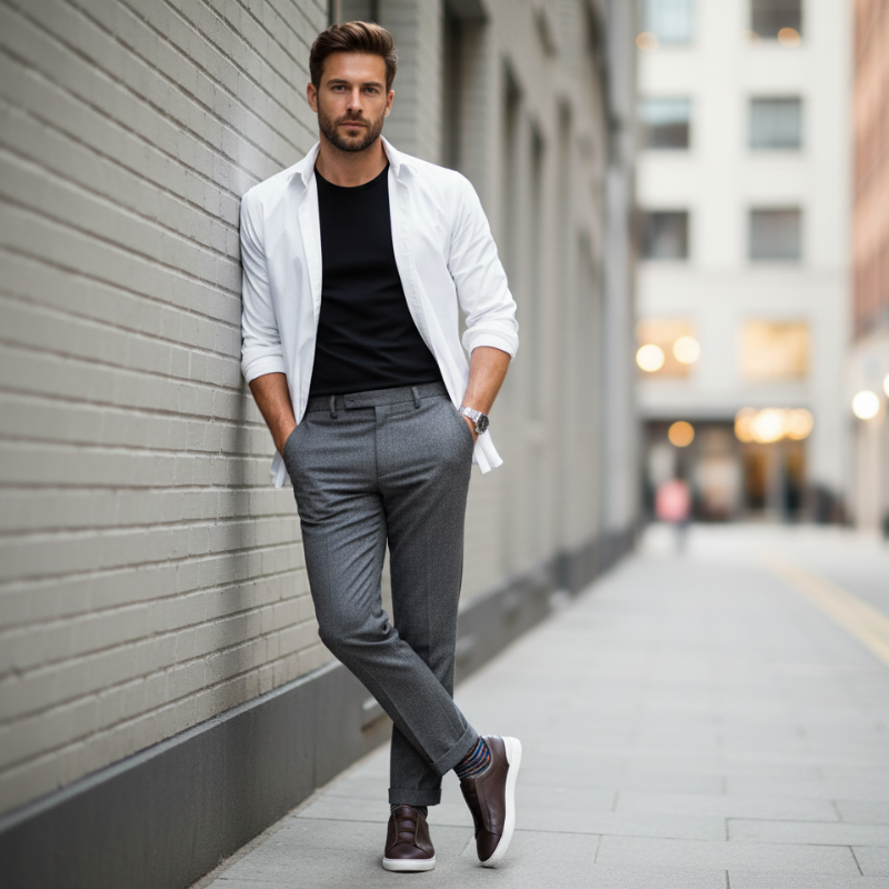 Men Smart Casual Leather Italian Triple Stitch Sneaker