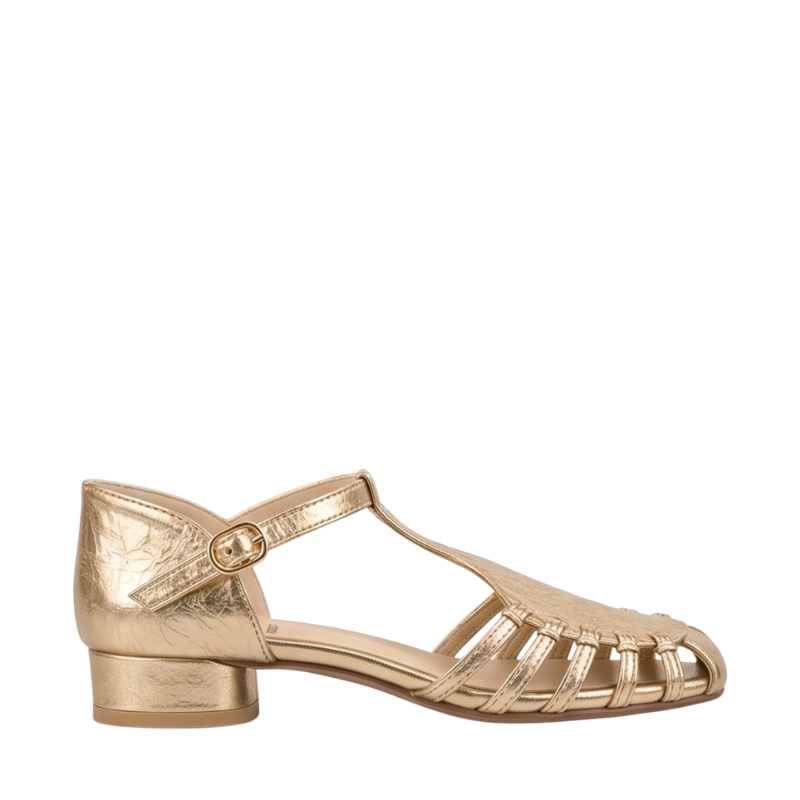 Premium Metallic Woven Ankle Strap Flats