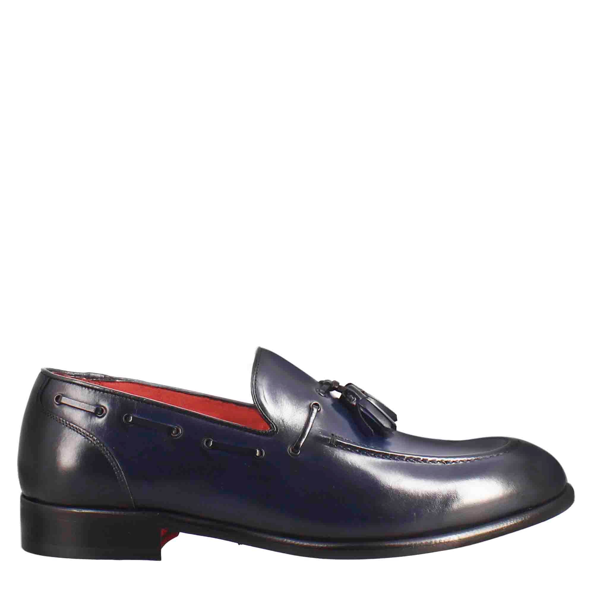 Dark Blue Leather Moccasin