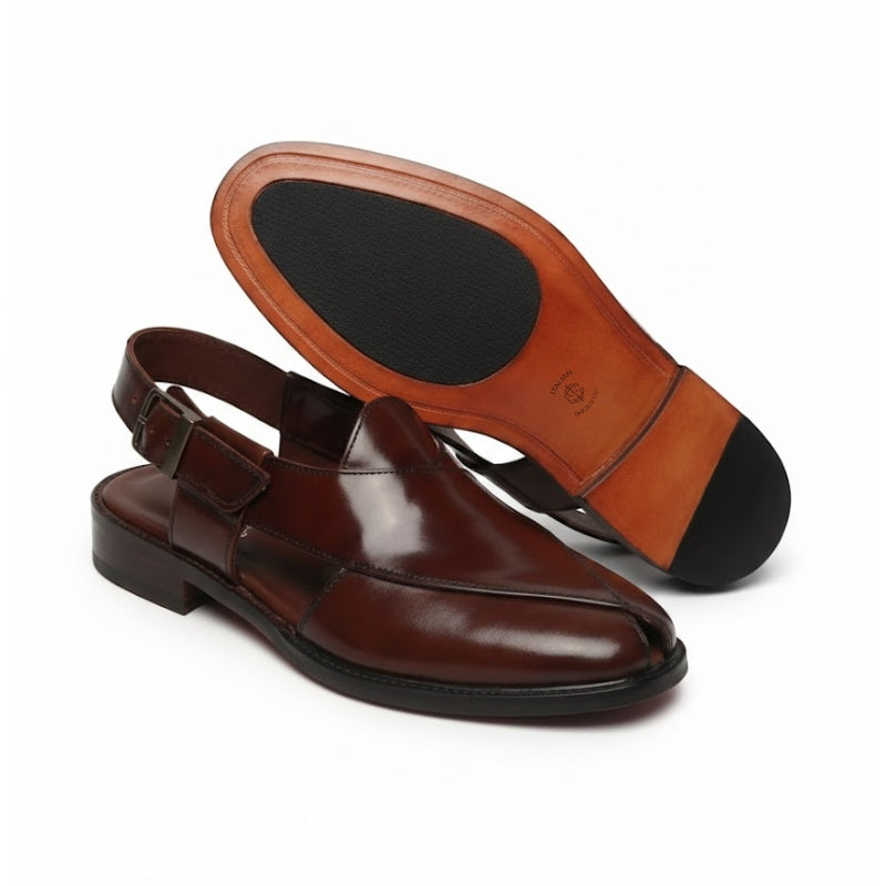 Polished Leather Cross Strap Peshawari Sandals