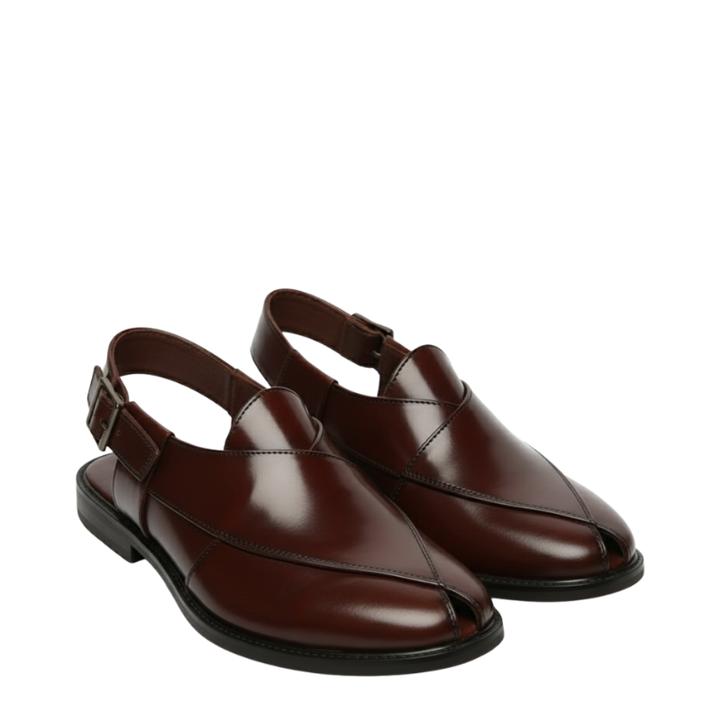 Polished Leather Cross Strap Peshawari Sandals