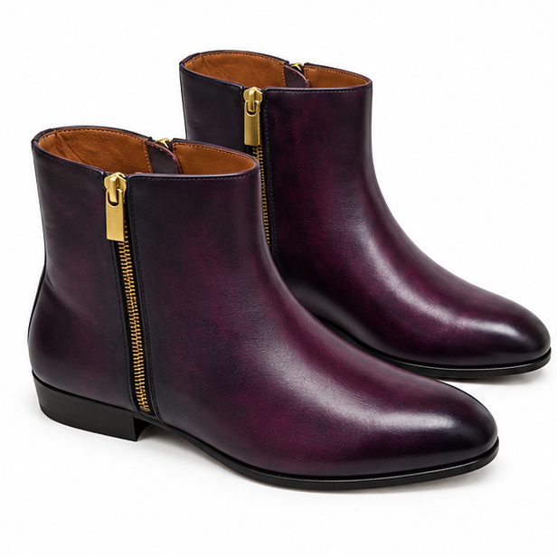 Ravello Bordeaux Leather Side-Zip Ankle Boots