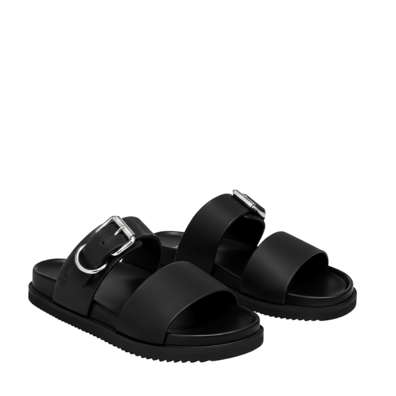 Refined Statement Flat Sole Buckle Detail Sandals