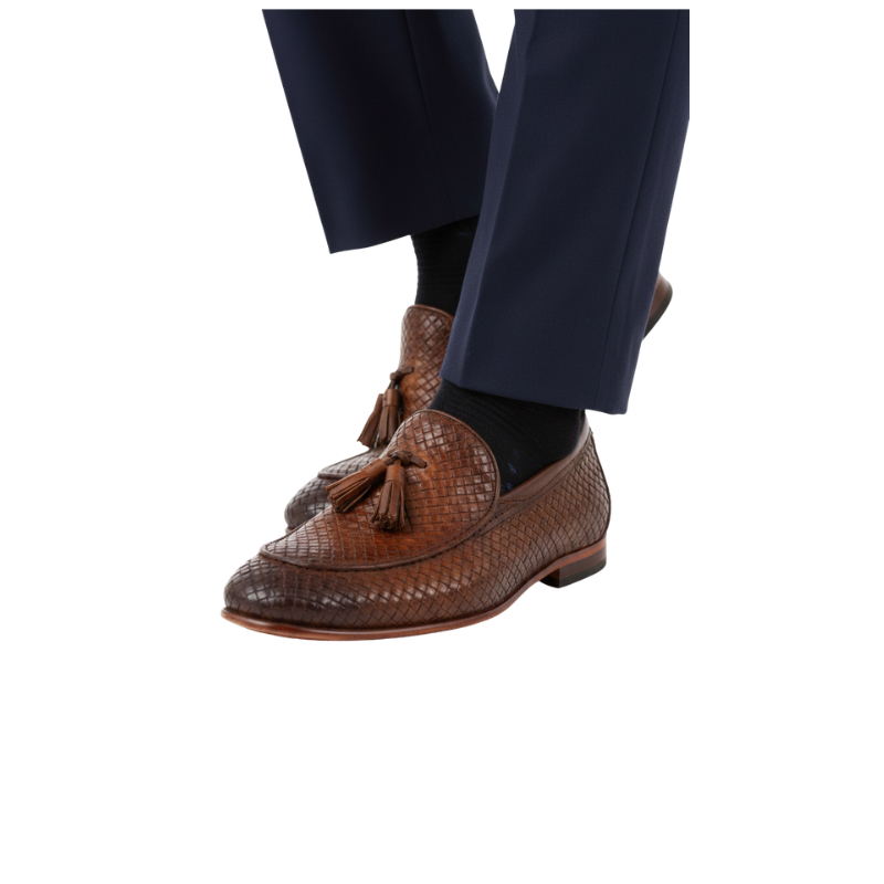 Regal Charm Leather Woven Tassels Loafers