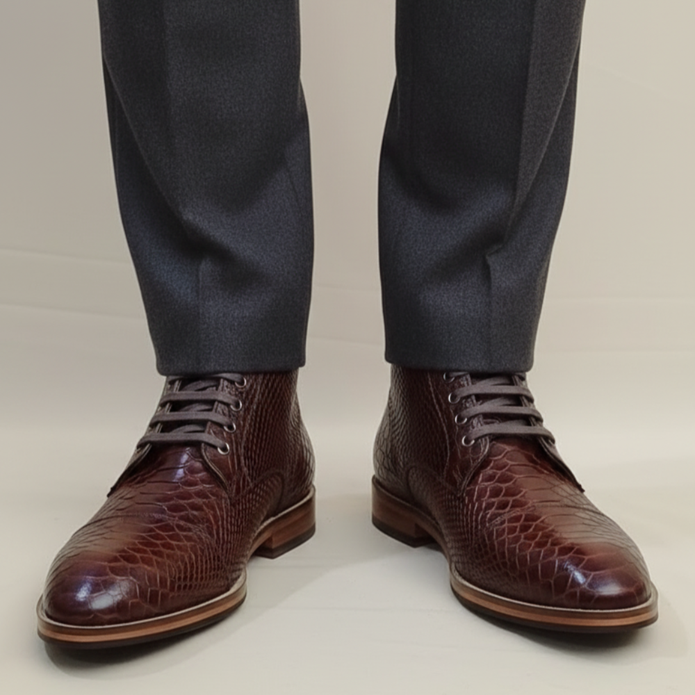 Serpente Textured Luxe Lace-Up Boots