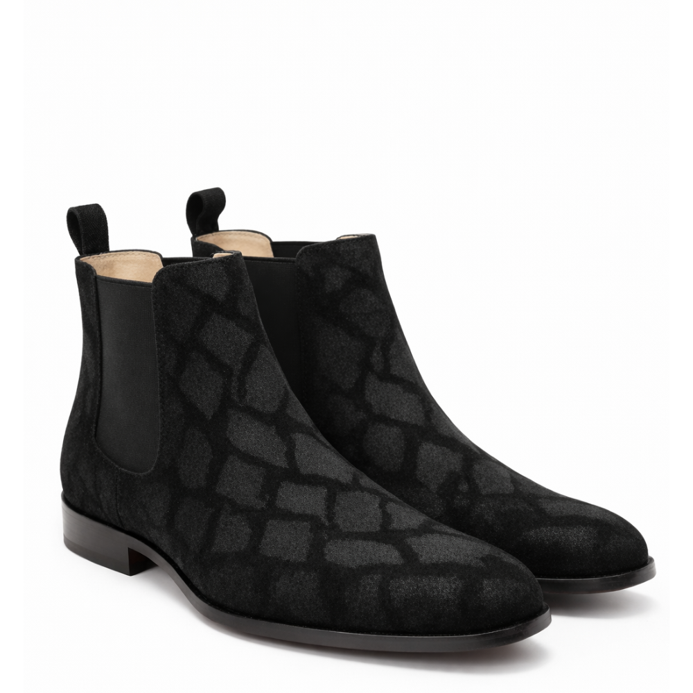 Suede Grid Texture Italian Chelsea Boots