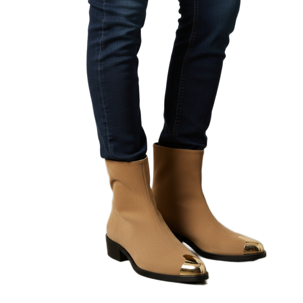 Punk Suede Golden Toe Boots